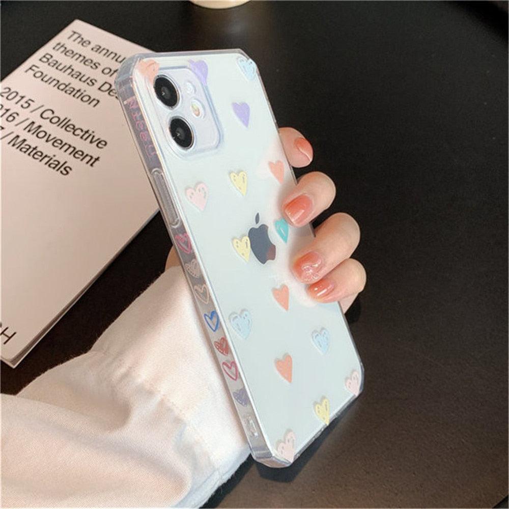 Love Heart Transparent Shockproof Phone Case For iPhone 12 11 Pro Max 7 8 Plus X XS Max XR Lens Protection Soft Cover Love Heart Pattern Soft Flexible Ultra-thin Shockproof Cover Women Girls Phone Case