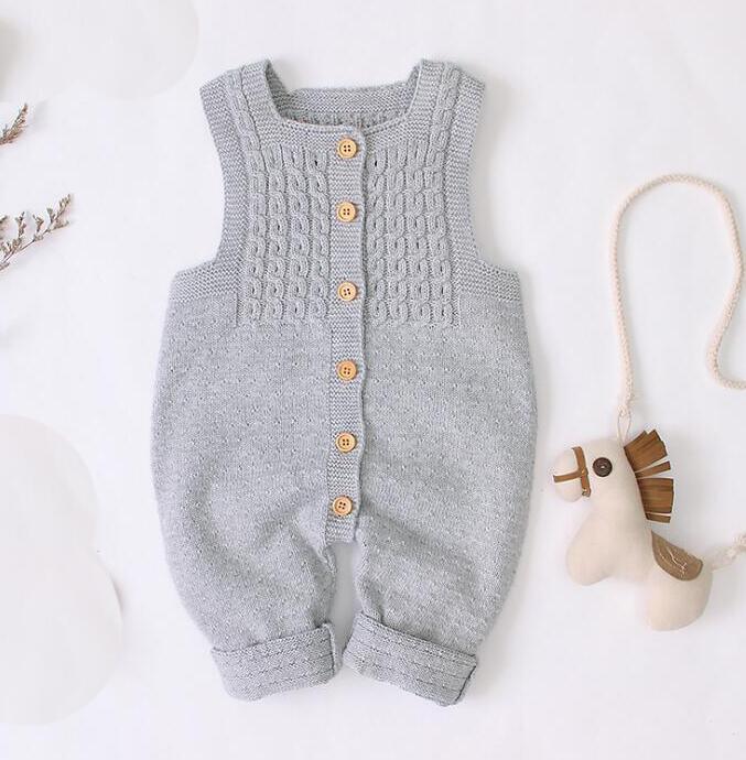 Handmade Baby Knitting Rompers Sleeveless Solid Color Jumpsuit Winter Romper For Girls and Boys In Modern Retro Style