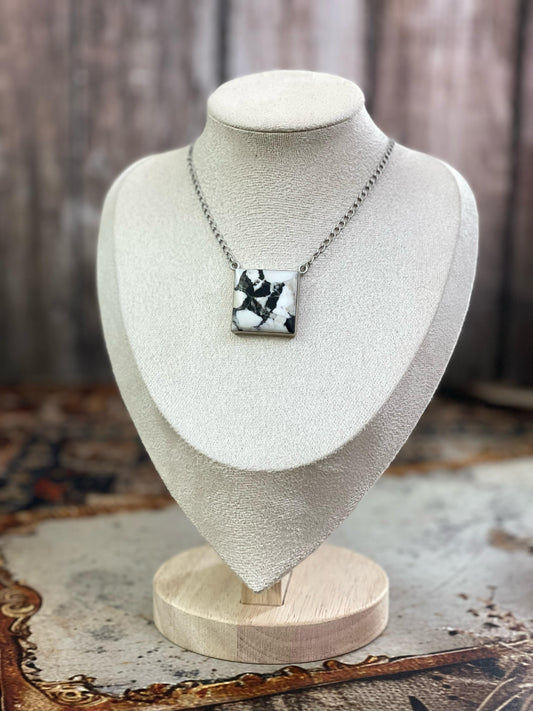 Handmade Sterling Silver White Buffalo Turquoise Necklace with Signed Nizhoni