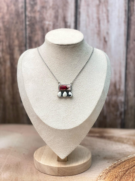 Handmade Sterling Silver Dahlia Rose with White Buffalo Turquoise Necklace, Signed Nizhoni