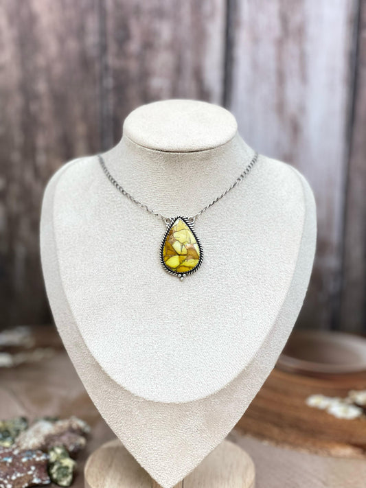 Handmade Sterling Silver Honey Dahlia Necklace with Signed Nizhoni