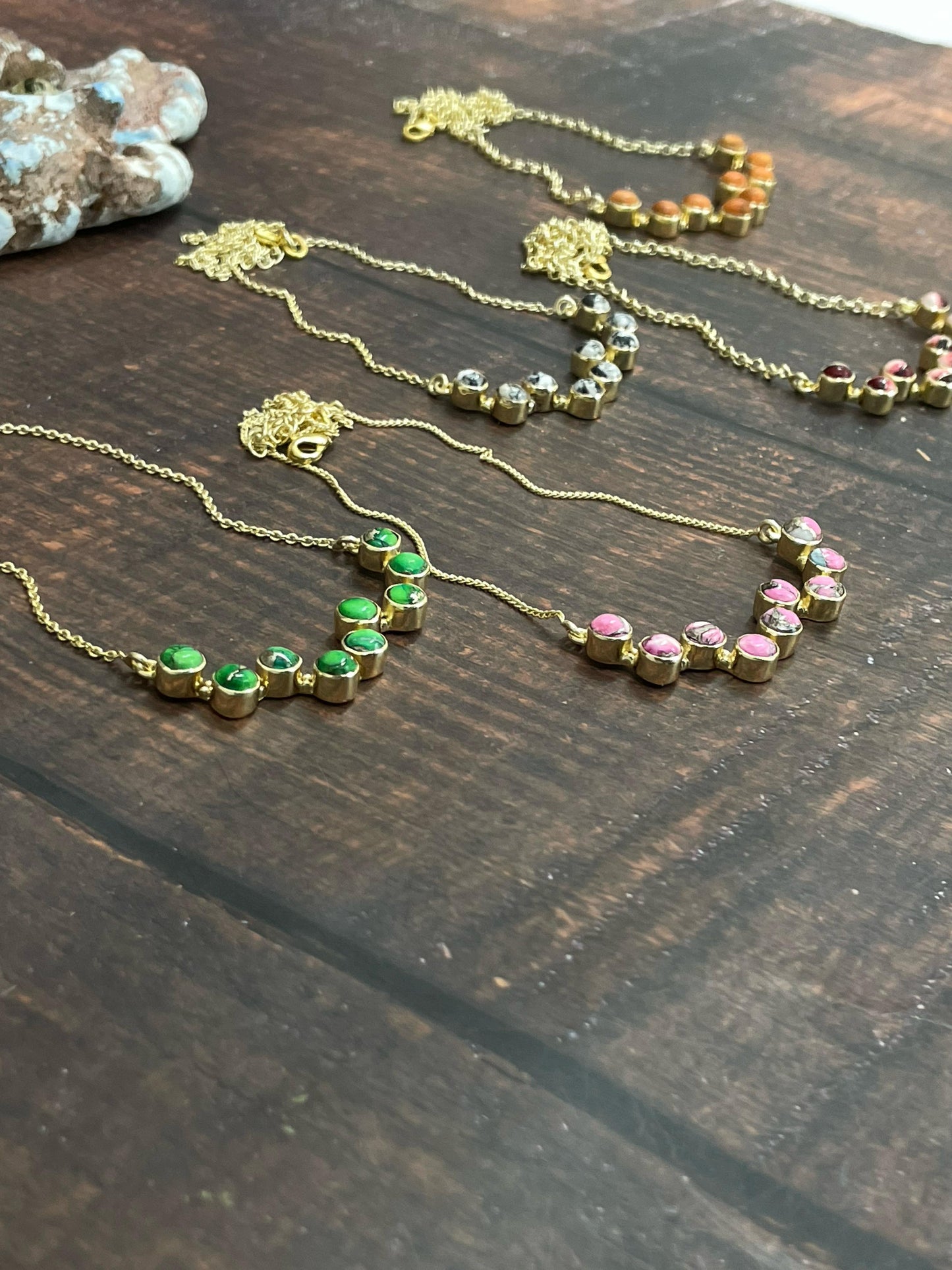 "The Golden Collection" Desert Jewels Handmade Natural Multi Stone Gold Plated Necklace