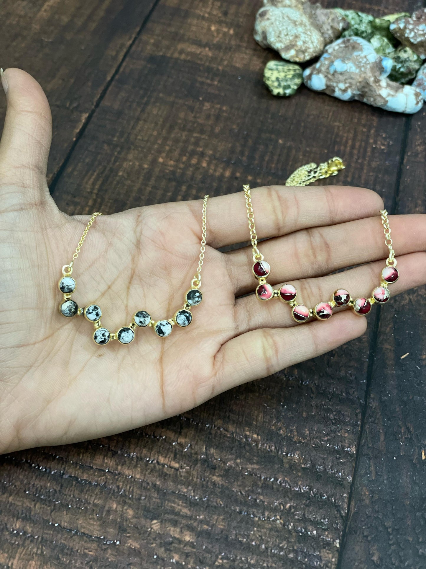 "The Golden Collection" Desert Jewels Handmade Natural Multi Stone Gold Plated Necklace