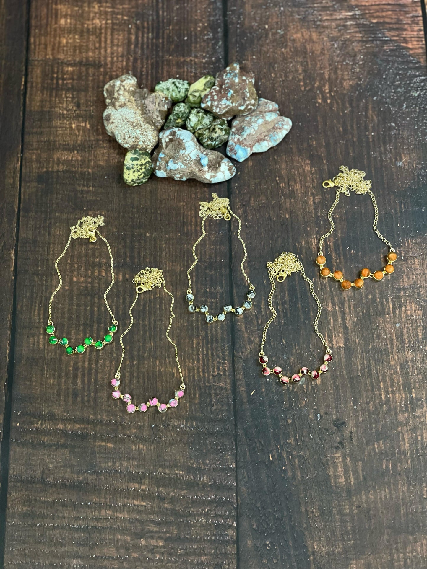 "The Golden Collection" Desert Jewels Handmade Natural Multi Stone Gold Plated Necklace