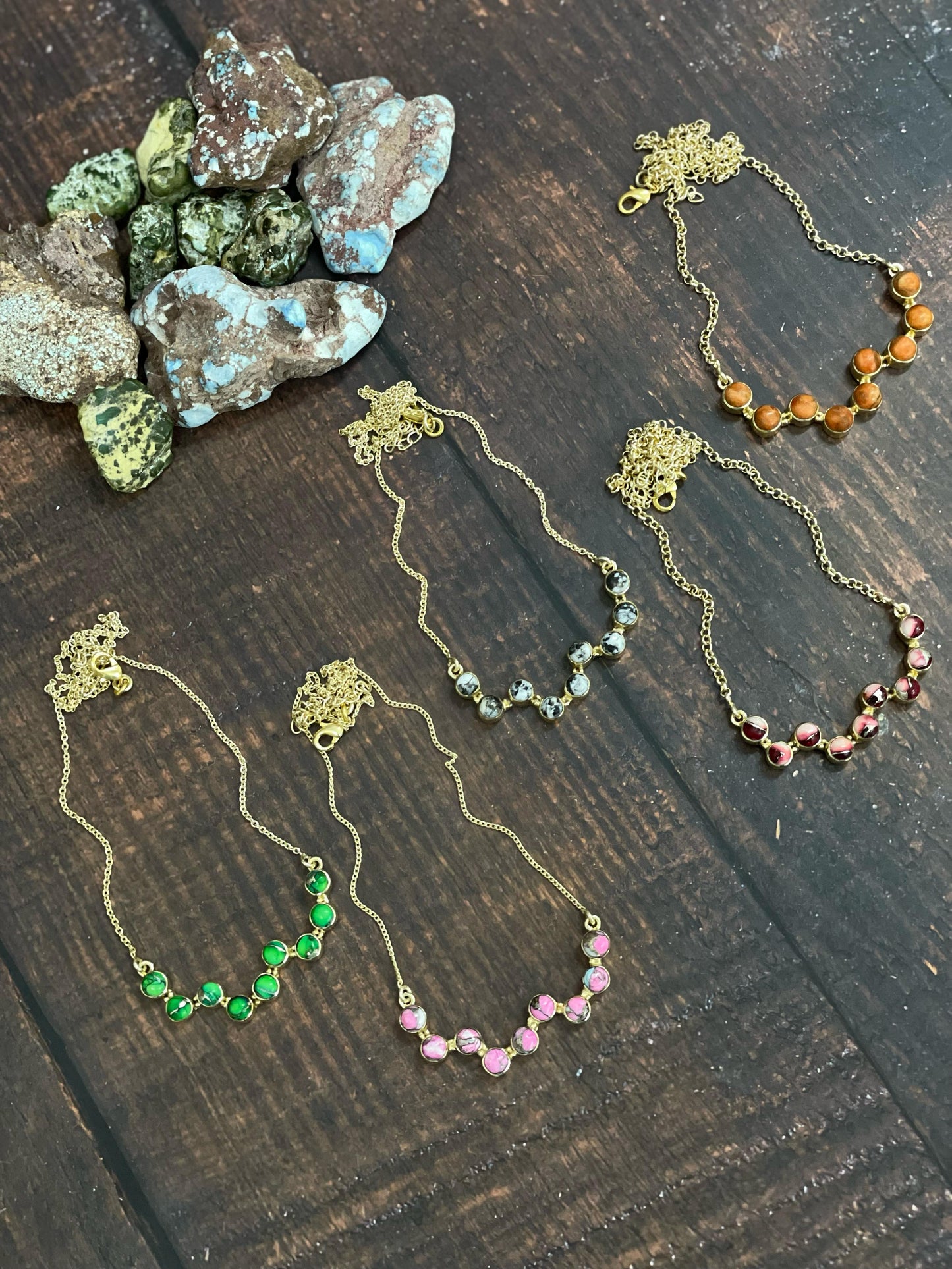 "The Golden Collection" Desert Jewels Handmade Natural Multi Stone Gold Plated Necklace