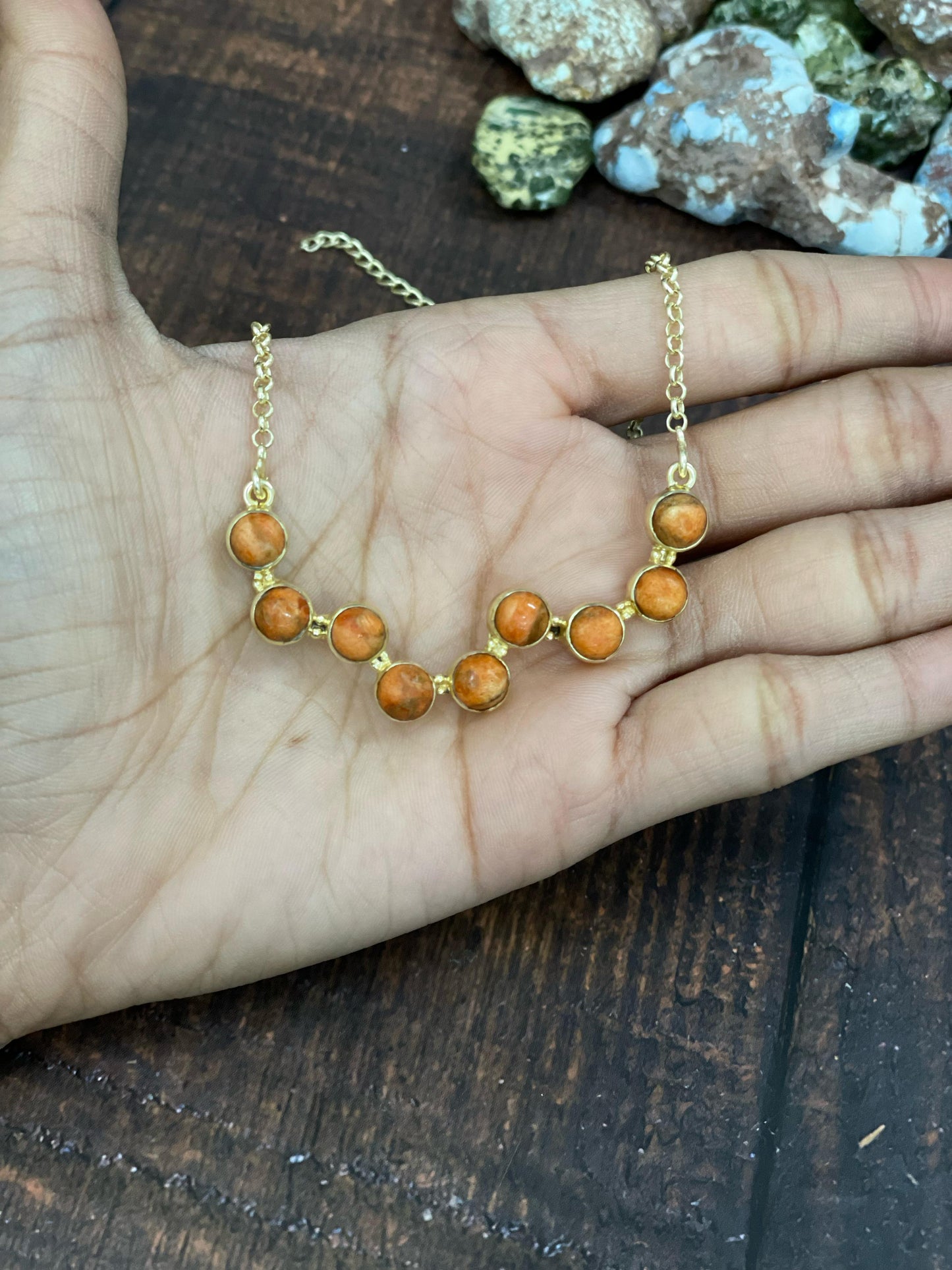 "The Golden Collection" Desert Jewels Handmade Natural Multi Stone Gold Plated Necklace