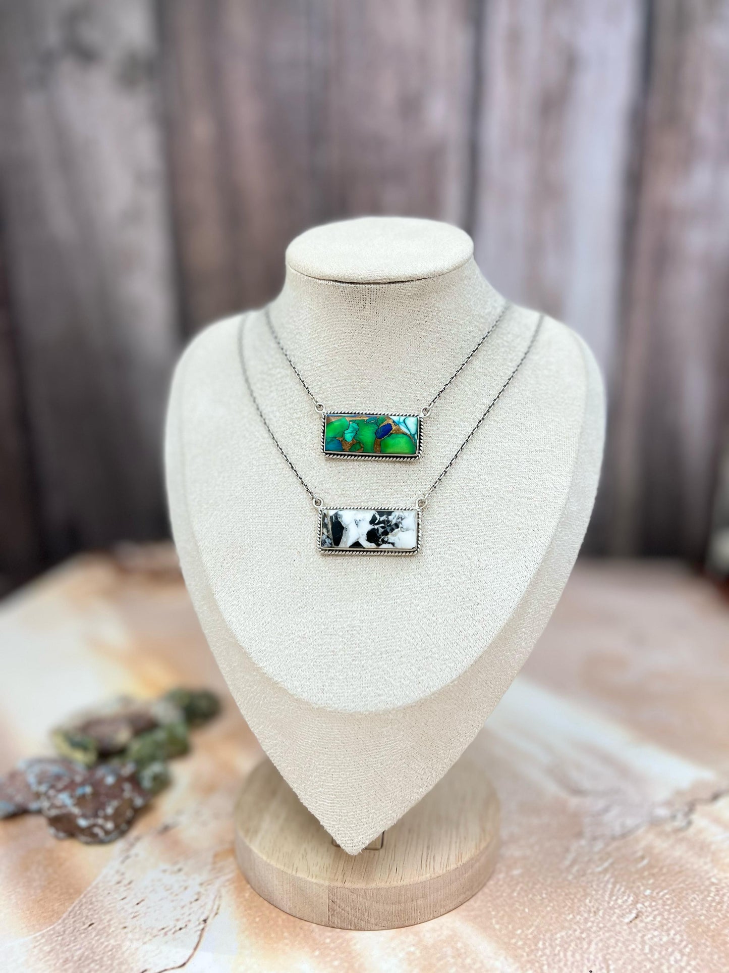 Handmade Sterling Silver White Buffalo, Peacock Dahlia Necklace with Signed Nizhoni