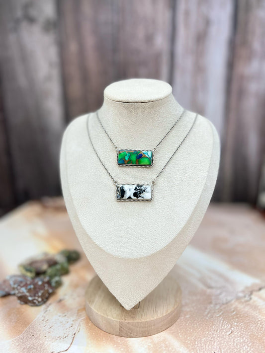 Handmade Sterling Silver White Buffalo, Peacock Dahlia Necklace with Signed Nizhoni