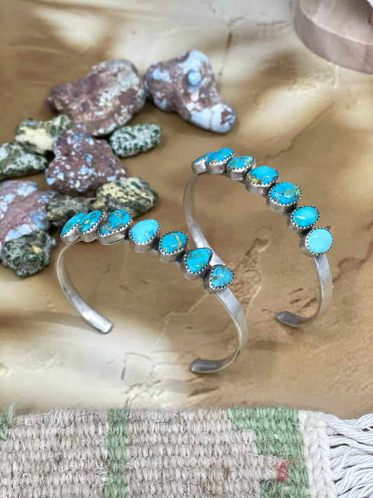 Handmade Sterling Silver South Hill Turquoise Cuff Bracelet with Signed Nizhoni