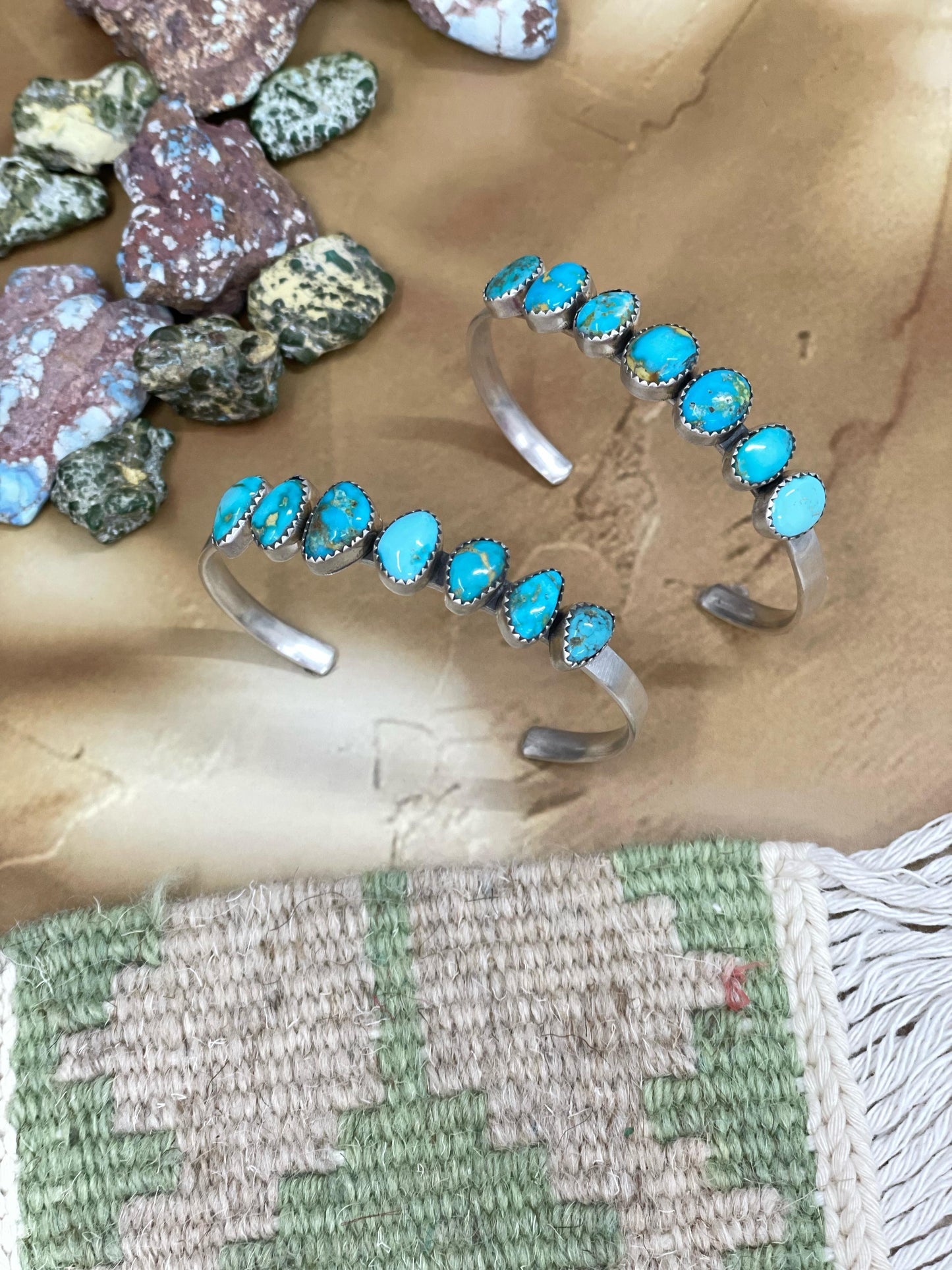 Handmade Sterling Silver South Hill Turquoise Cuff Bracelet with Signed Nizhoni