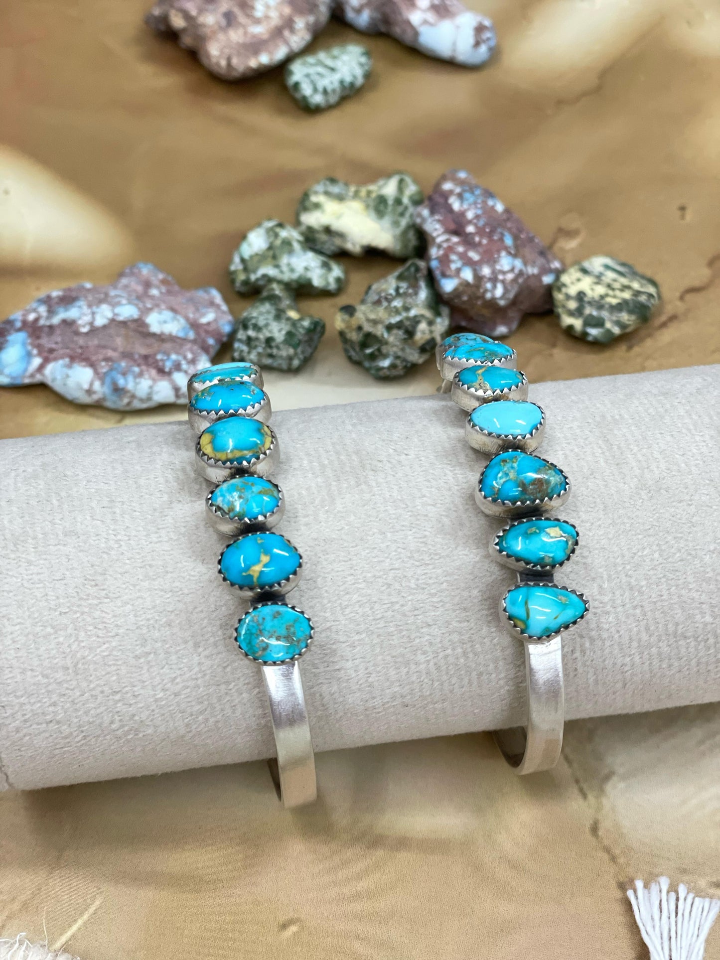 Handmade Sterling Silver South Hill Turquoise Cuff Bracelet with Signed Nizhoni