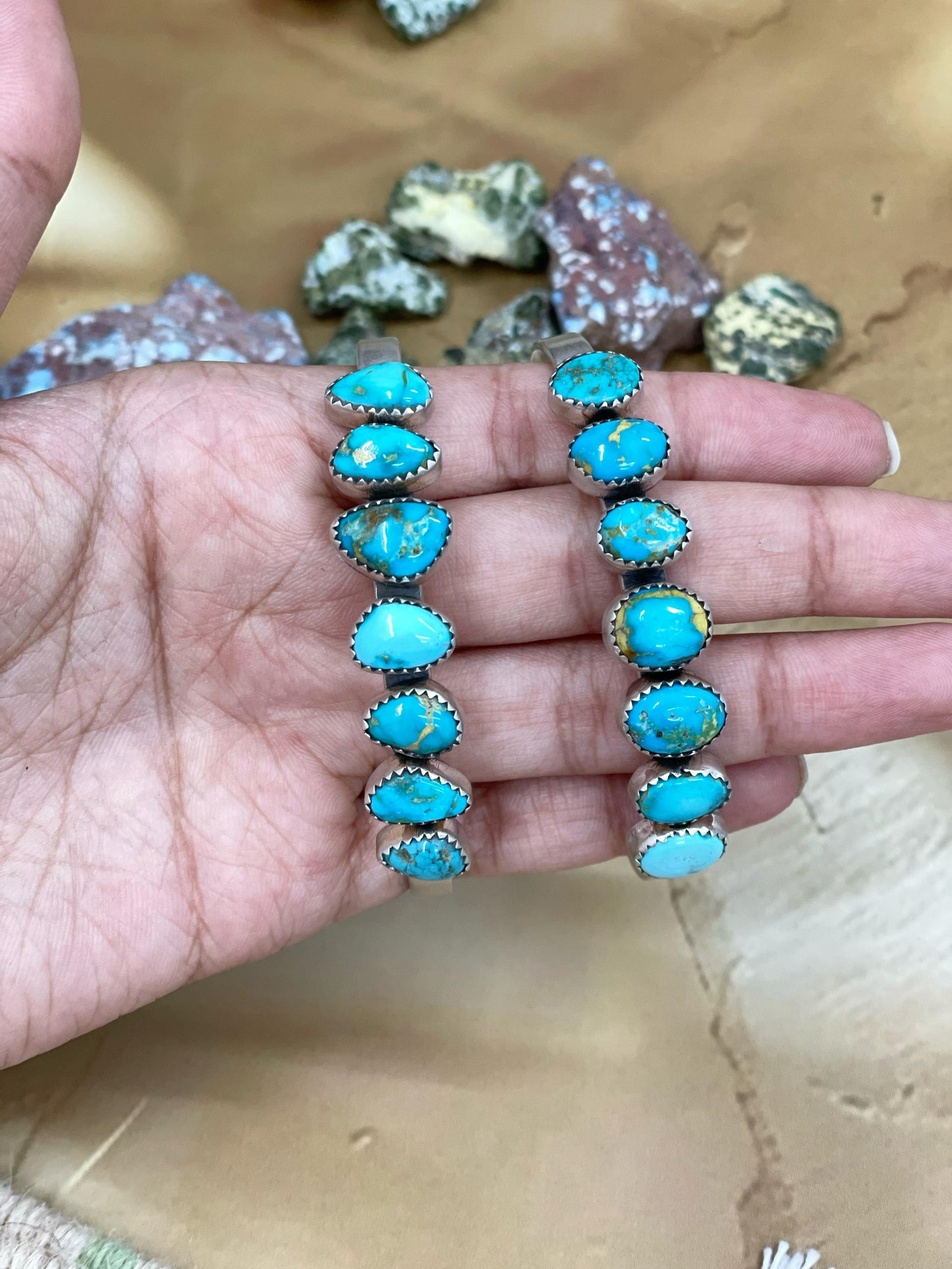 Handmade Sterling Silver South Hill Turquoise Cuff Bracelet with Signed Nizhoni