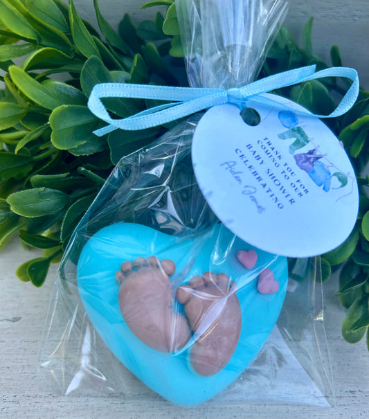10 Heart Soaps with Newborn Feet for a Boy Party Favors