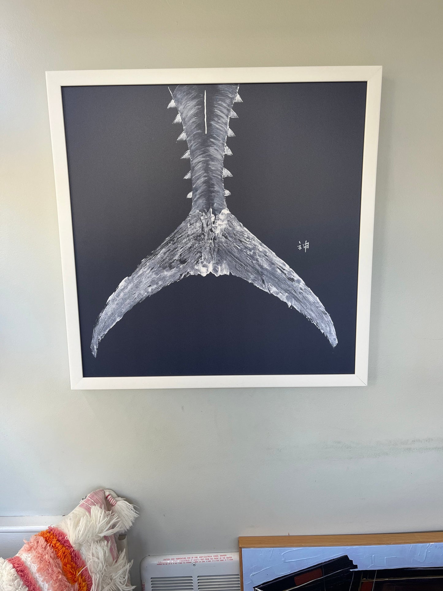 Navy Fish Tail Framed Canvas Modern Coastal Wall Art