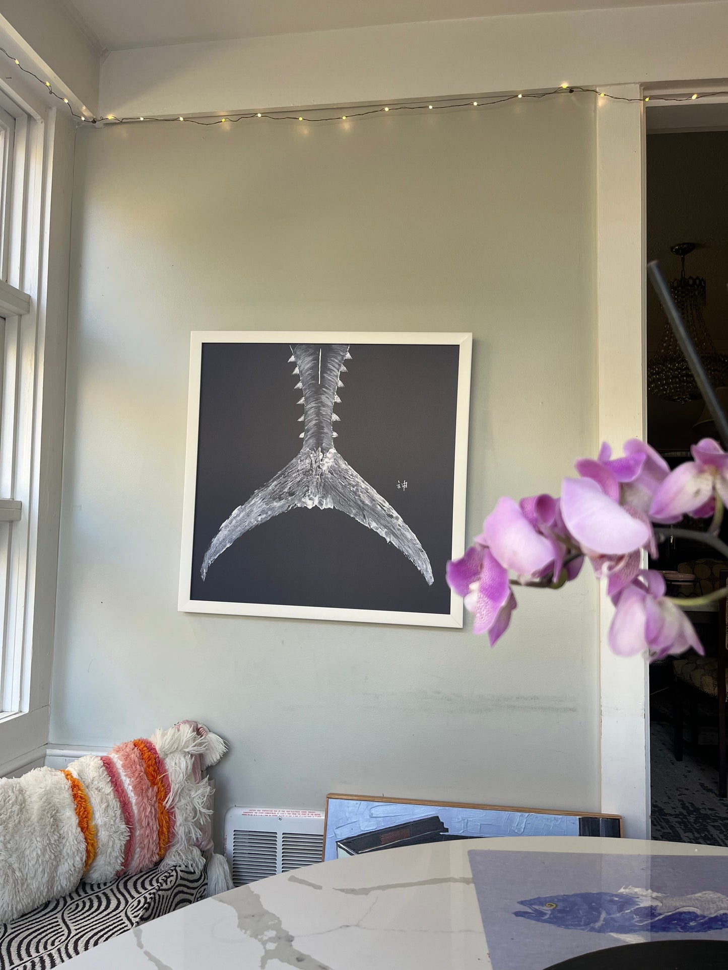 Navy Fish Tail Framed Canvas Modern Coastal Wall Art