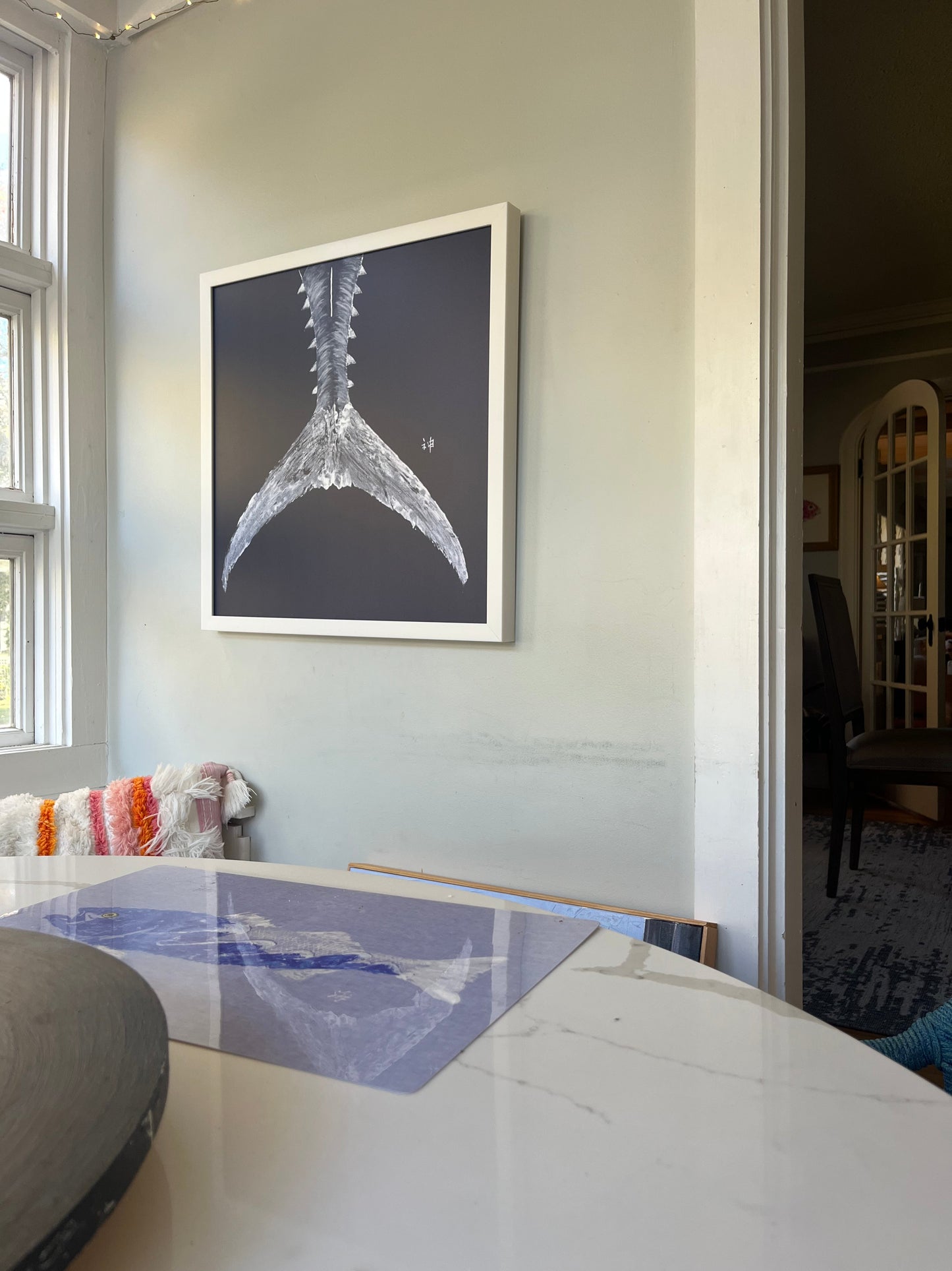 Navy Fish Tail Framed Canvas Modern Coastal Wall Art