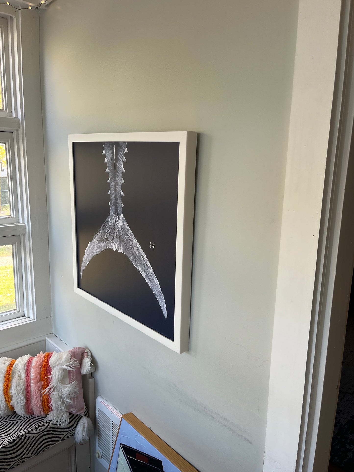 Navy Fish Tail Framed Canvas Modern Coastal Wall Art