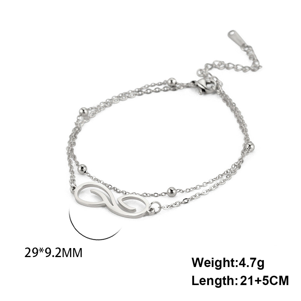 Women's Bohemian Infinite Symbol Anklet Stainless Steel Double Layer Bead Necklace Beach Anklet