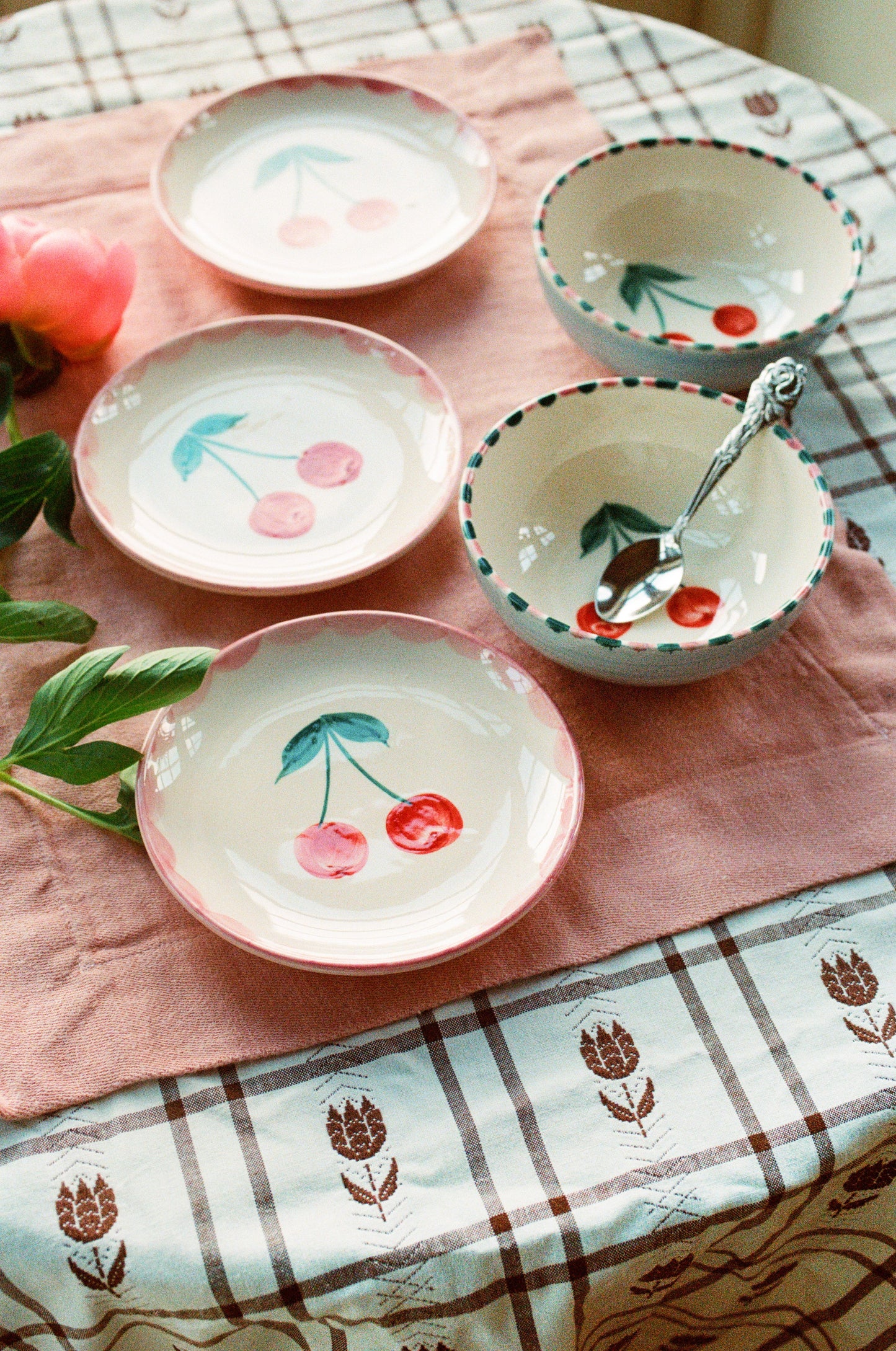 Ceramic Oval Espresso Cup with Hand Painted Cherries - 2.4 oz