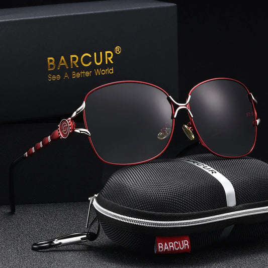 BARCUR Women’s Polarized Sunglasses – Oversized Elliptical Black Frame UV400 Protection Outdoor Fashion Mirror Leg Design High Quality Trendy Style Sunglasses for Travel Driving & Summer Apparel