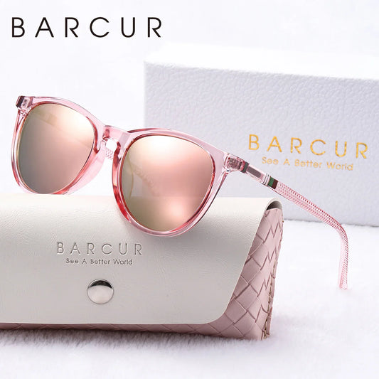BARCUR Pink Fashion Round Sunglasses for Women – Polarized Comfortable UV400 Mirror Lense Lightweight PC Frame for Summer Travel Vacation & Holiday – Trendy Girls’ Gift Idea with Sweet Style