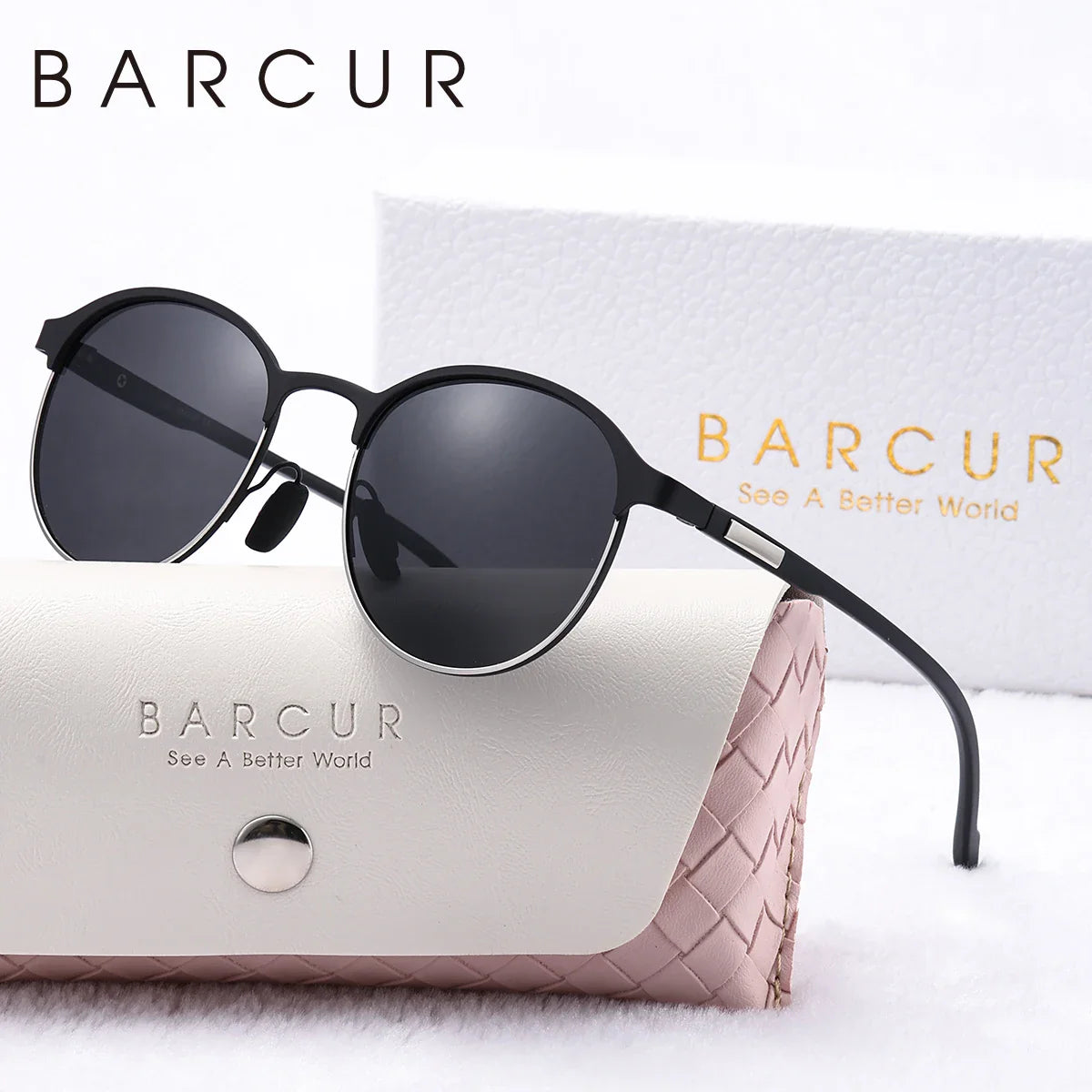 BARCUR Retro Polarized Fashionable Women’s Sunglasses – Elegant Black Circular Metal Frame UV400 Protection Stylish Travel Eyewear with Personalized Gift Packaging for Summer Days Girls and Women