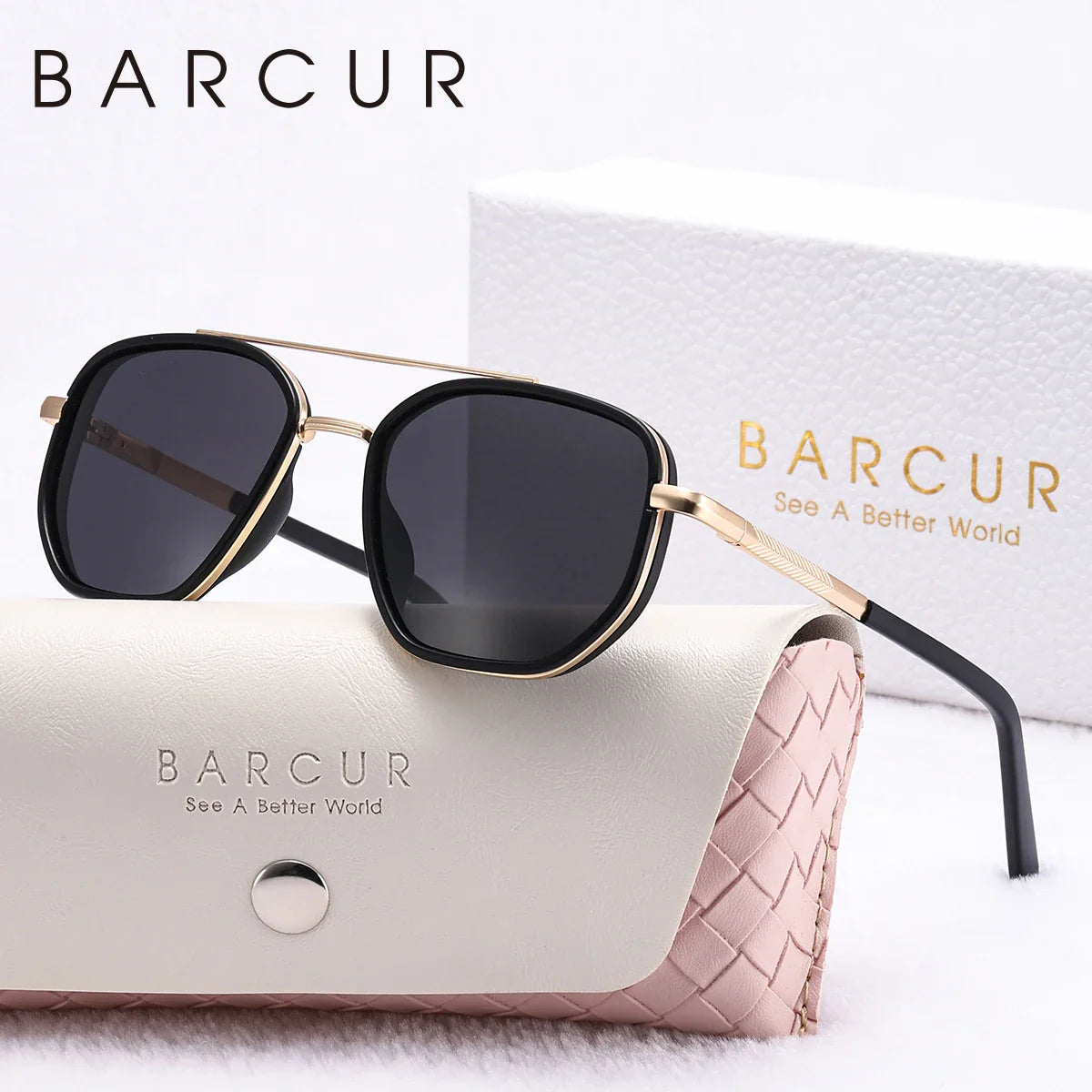 BARCUR Fashionable Trendy Polarized Sunglasses Polygon Frame with Delicate Thickened Striped Design – TAC Lens UV400 Protection for Driving and Outdoor Activities Women’s Fashion Sunglasses for Summer