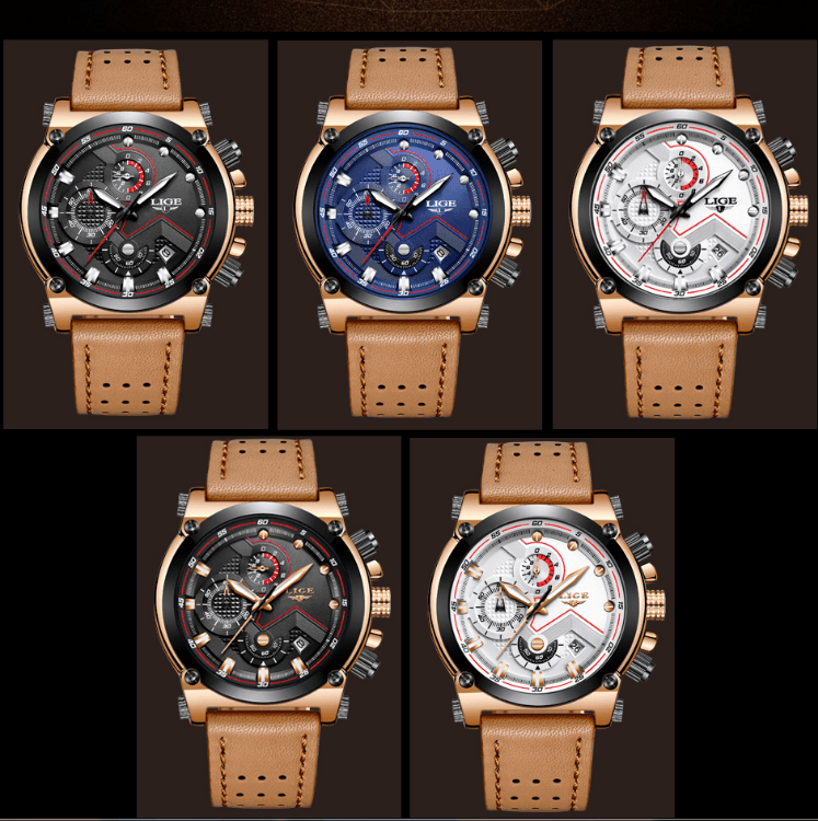 Men's Waterproof Modern Watch With Leather Belts, Stainless Steel Case Excellent Look Perfect Gift