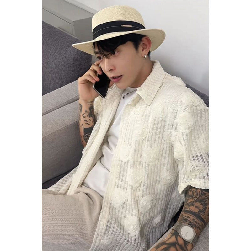 Heavy Industry Three-dimensional Floral Short-sleeved Shirt