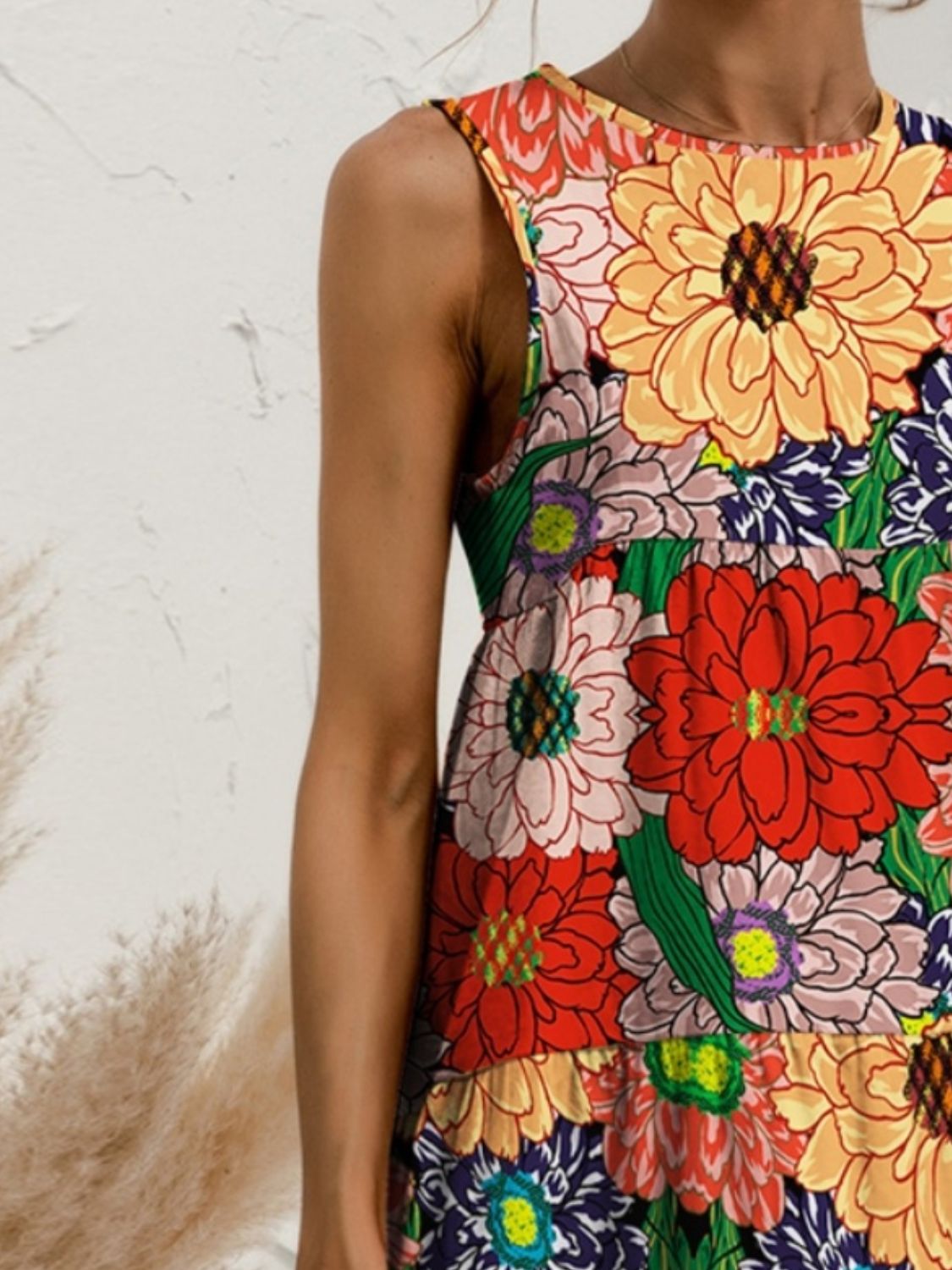 Charming Tiered Printed Round Neck Sleeveless Dress Trendy & Stylish Summer Dress for Women