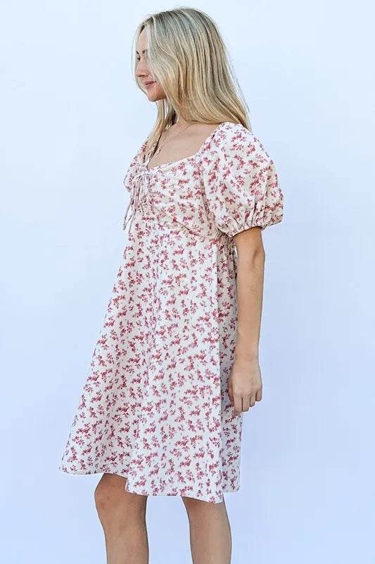 And The Why Lace Up Front Puff Babydoll Dress