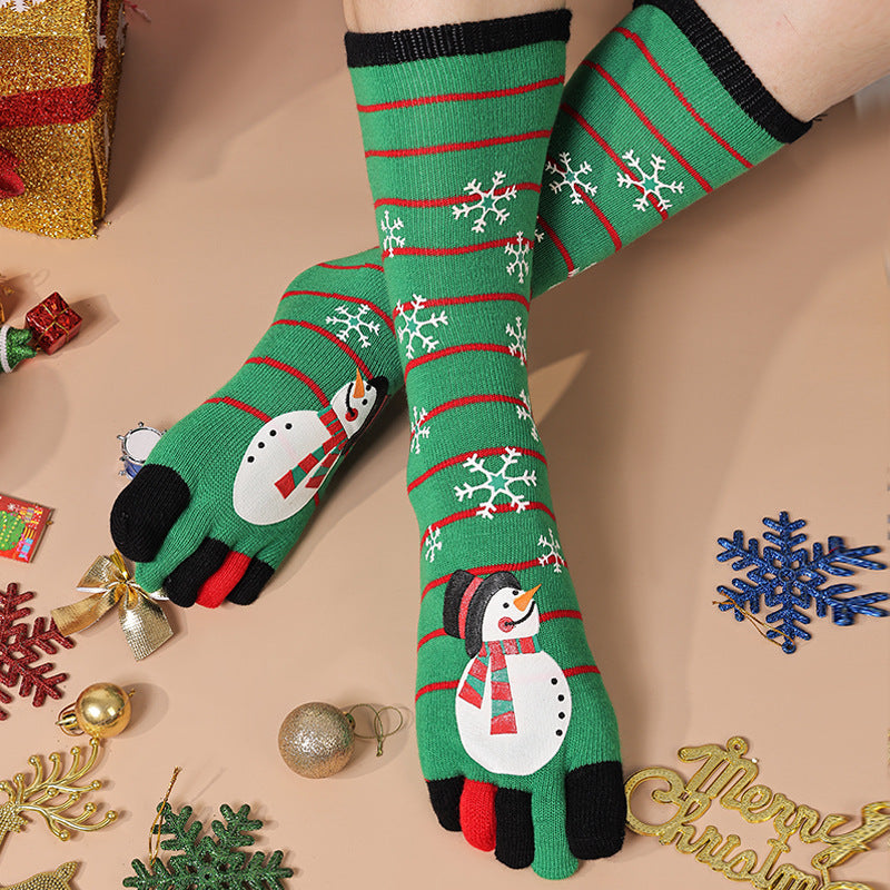 Cute Christmas Five-finger Socks Winter Elastic Sweat-absorbent Split-toe Socks For Women