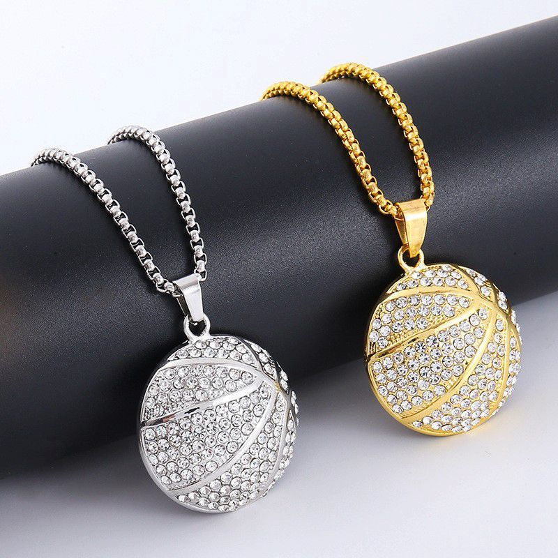 Hip Hop Ornament Gold Diamond Basketball Pendant Necklace