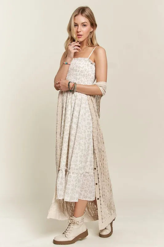 Smocked Floral Ruffled Hem Cami Dress For Women – Boho-Inspired Smocked Floral Cami Fluttering Dress with Playful Ruffled Hem