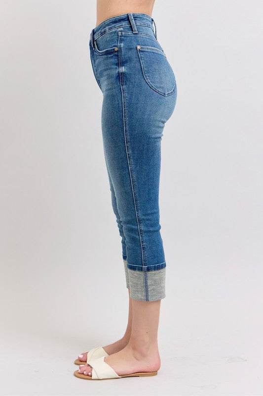 Judy Blue Full Size Skinny Cuff Capris Jeans with Pockets Plus Size
