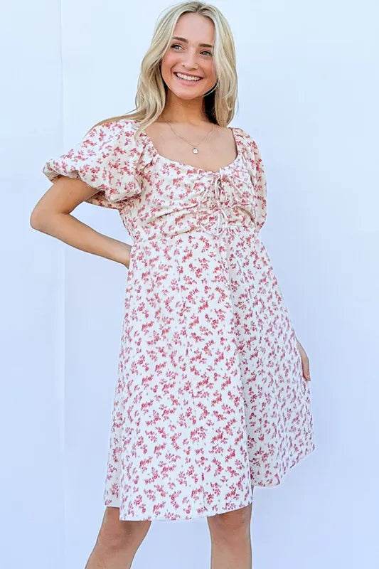 And The Why Lace Up Front Puff Babydoll Dress