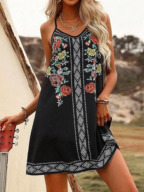 Holiday Ethnic Printing Slip Dress