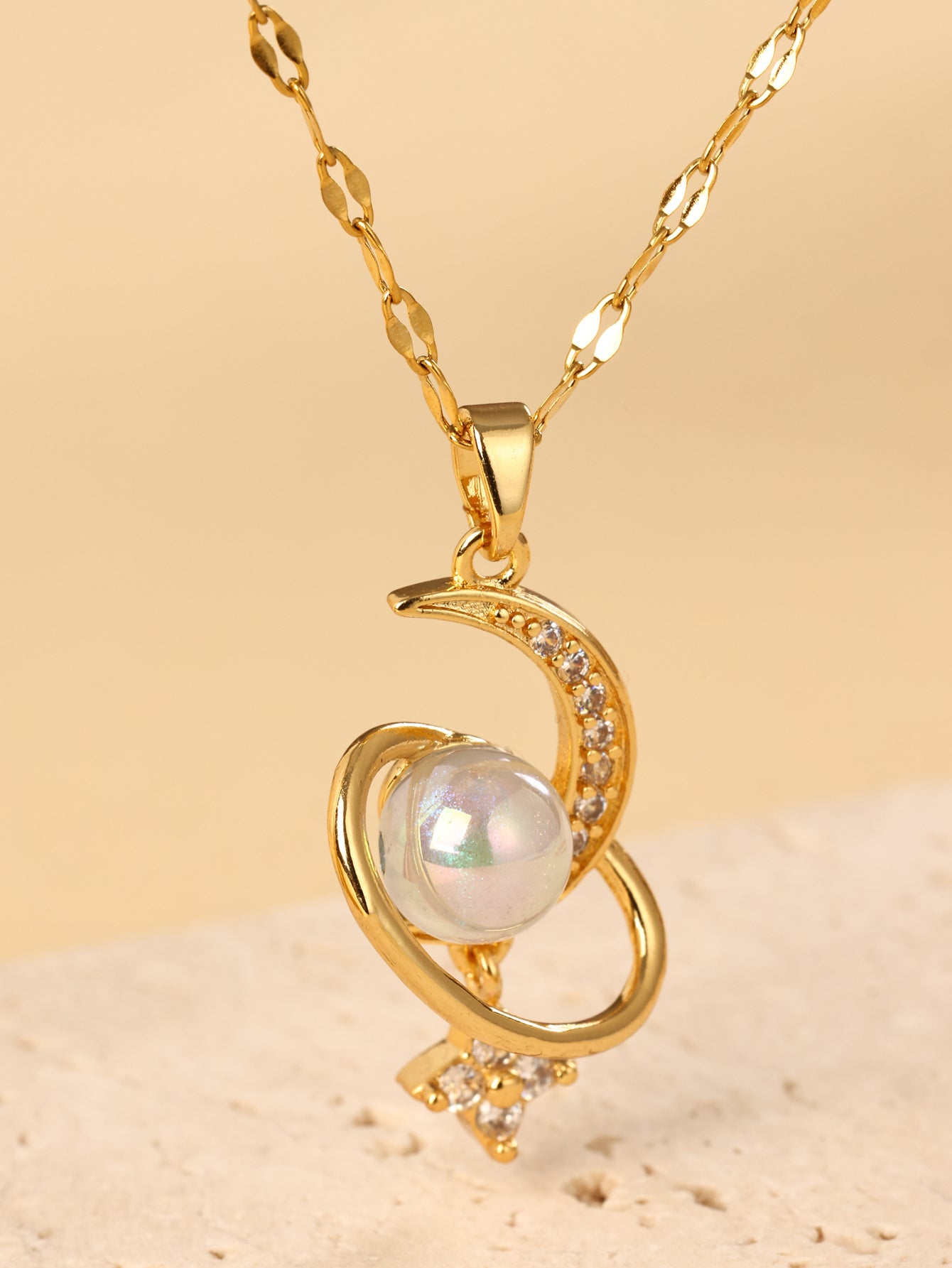 Korean Version Of New Tassel Planet Necklace, Women's Light Luxury Star Moon Inlaid With Pearls, High-end Collarbone Chain