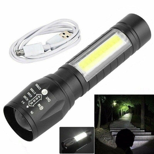 Adjustable Rechargeable LED USB Portable Focus Light Zoomable LED Tactical Flashlight High Lumens Zoomable Waterproof Flashlight Mini Torch For Camping Hiking