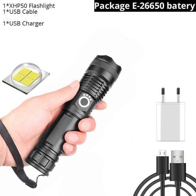 Adjustable Rechargeable Powerful Zoomable LED USB Flashlights High Lumens Powerful Tactical  Waterproof Super Bright  Flashlights Best For Camping Outdoor Hiking Running Riding