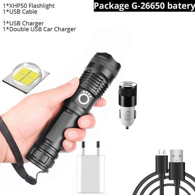 Adjustable Rechargeable Powerful Zoomable LED USB Flashlights High Lumens Powerful Tactical  Waterproof Super Bright  Flashlights Best For Camping Outdoor Hiking Running Riding