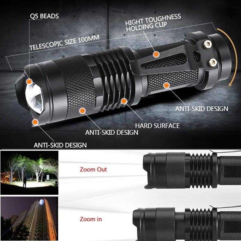Adjustable Rechargeable Water Resistant Super Bright Mini Handheld Flashlights LED Zoomable Flashlight For Camping Fishing  Bicycle Light Kids Indoor Outdoor Hiking