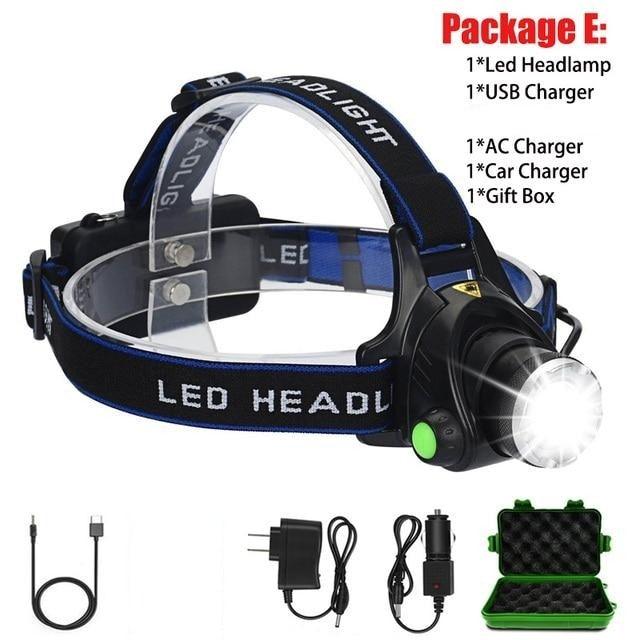 Adjustable Rechargeable Waterproof Brightest Zoomable LED Lightweight Hands Free Headlamp High Power For Adult Hunting Camping Running Hiking Riding Fishing Rechargeable T6 Chip Headlight