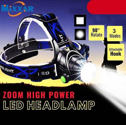 Adjustable Rechargeable Waterproof Brightest Zoomable LED Lightweight Hands Free Headlamp High Power For Adult Hunting Camping Running Hiking Riding Fishing Rechargeable T6 Chip Headlight