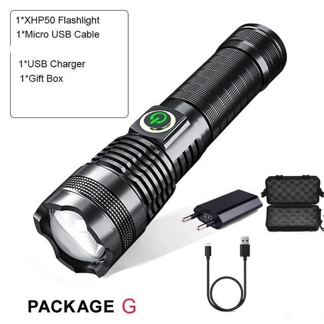Adjustable Rechargeable  Waterproof LED Flashlights Rechargeable High Lumens Torchlight Zoomable Torch USB Charging Waterproof 5 Modes With Power Display For Camping Hiking Outdoor Emergency