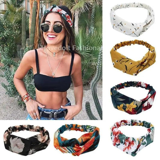 Amazing Colorful Bandana For Women And Girls Summer Hair Bands Print Headbands Vintage Cross Turban Bandanas HairBands Hair Accessories
