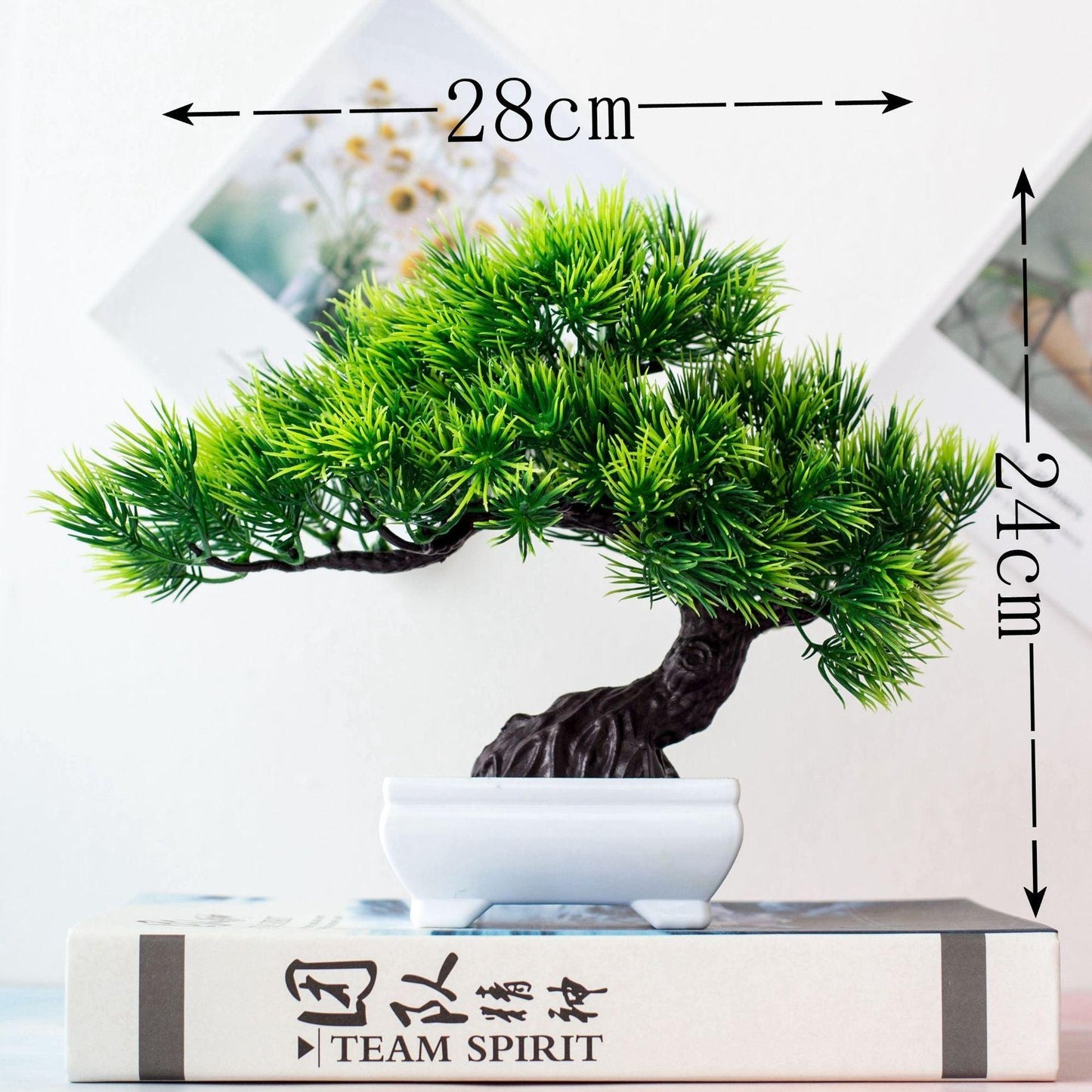 Artificial Bonsai Tree 24x28cm Artificial Green  Plastic Small Tree Pot  Potted Ornaments Home Garden Desktop Decoration Home Decor