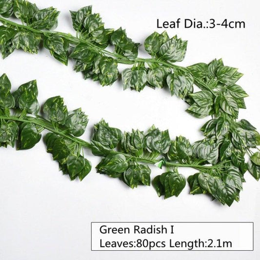 Artificial Decoration Vivid Vine Rattan Leaf Grass Grape Leaves Hanging For Wedding Home Kitchen Garden Party Decor Garland Fake Greenery Vine Leaves Hanging Green Foliage for Home Wedding Garden Wall Decoration