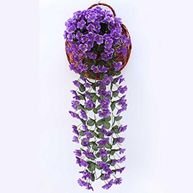 Artificial Flower Wisteria Basket Wall Hanging Flower Party Decoration Simulation For Valentine's Day Wedding Birthdays Hanging Basket Lifelike Garland for Home Wedding Garden/Yard String Floral Decoration