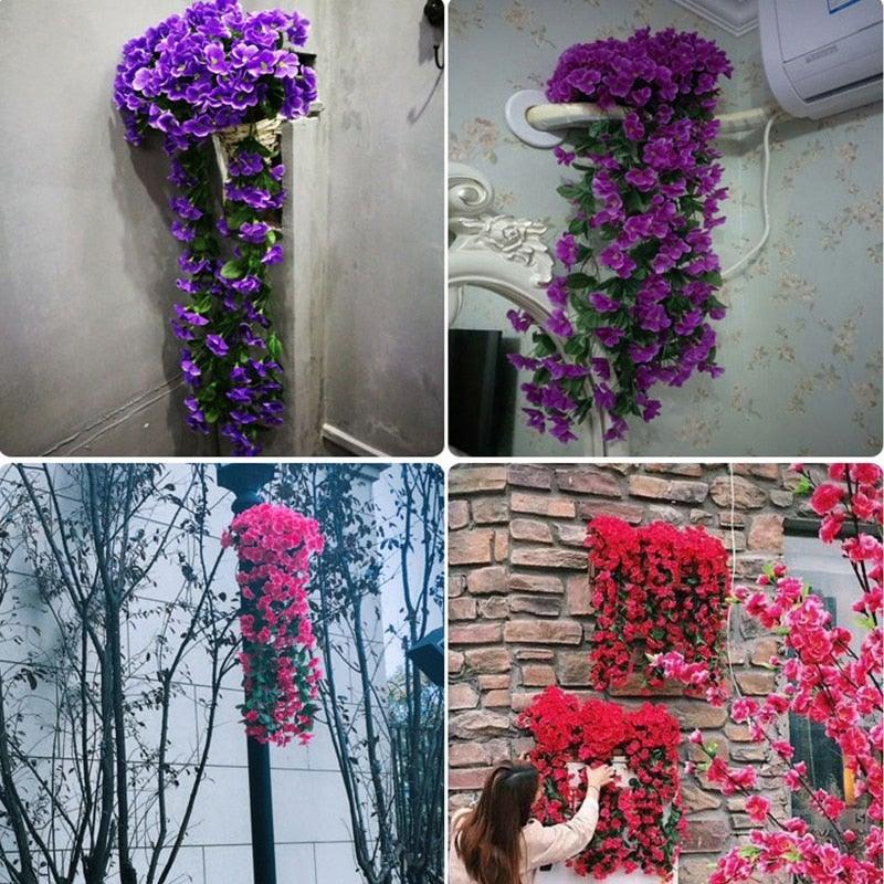 Artificial Flower Wisteria Basket Wall Hanging Flower Party Decoration Simulation For Valentine's Day Wedding Birthdays Hanging Basket Lifelike Garland for Home Wedding Garden/Yard String Floral Decoration
